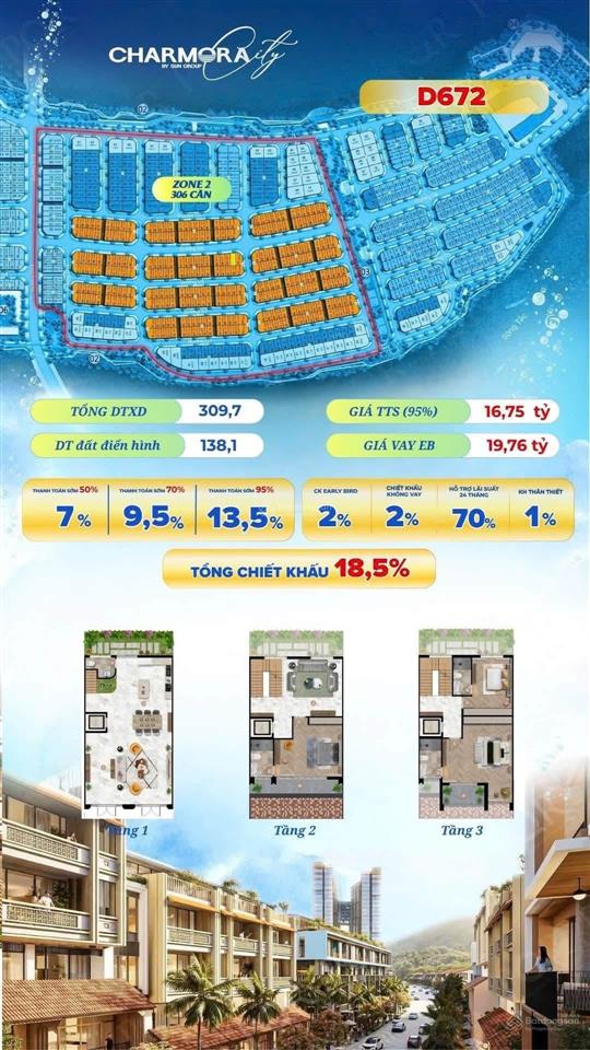 Duy nhất căn liền kề trục chính d6 cực hiếm tại charmora city sun nha trang giá chỉ 16,75tỷ