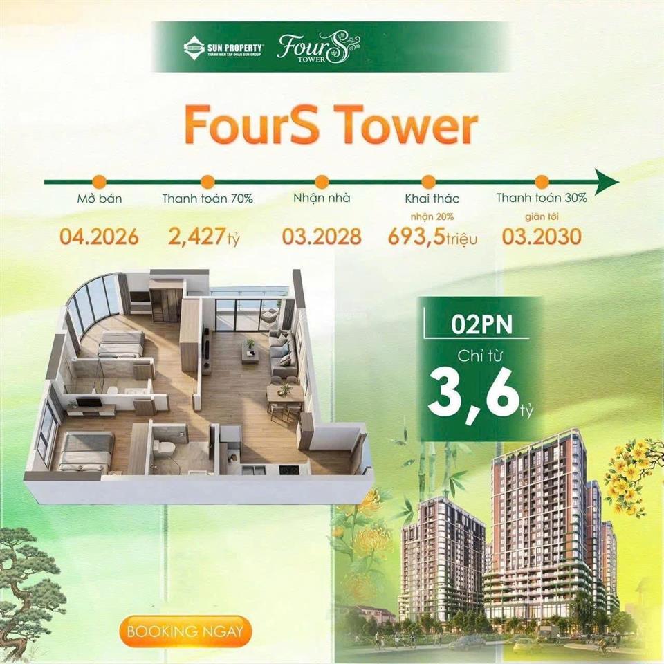 Nổi bật căn góc 2pn fours tower chỉ 3tỷ568 bắt trọn sông phố biển ngay tại fours tower đà nẵng