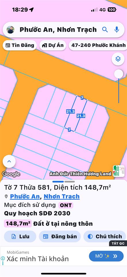 Chủ kẹt tiền gửi bán lô đất thuộc dự án thăng long phước an, nhơn trạch, đồng nai, 148,7m2, chỉ 1t2