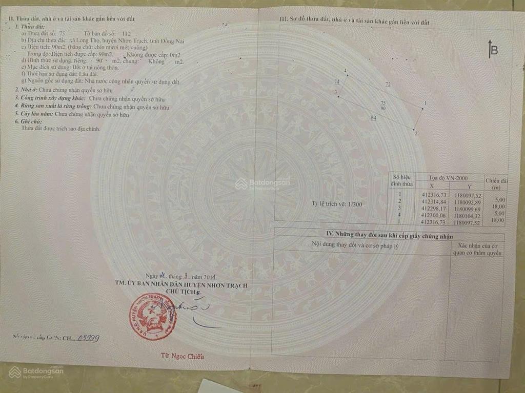 Chủ kẹt tiền cần bán gấp lô đất thuộc dự án hud nhơn trạch, diện tích 90m2, giá chỉ 1 tỷ 350 triệu