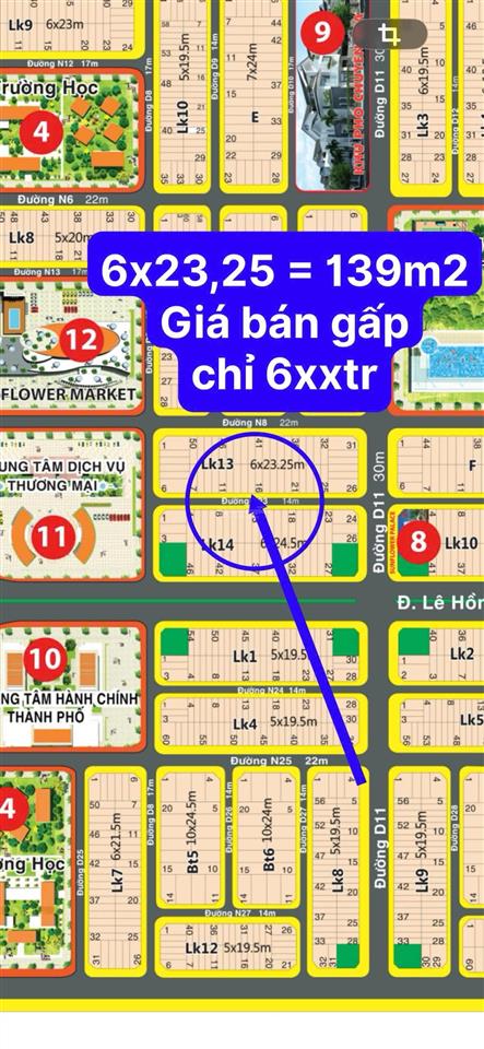 Chính chủ cần bán gấp lô liên kế trục chính dự án sunflow citi, diện tích 140m2, giá lỗ 70%