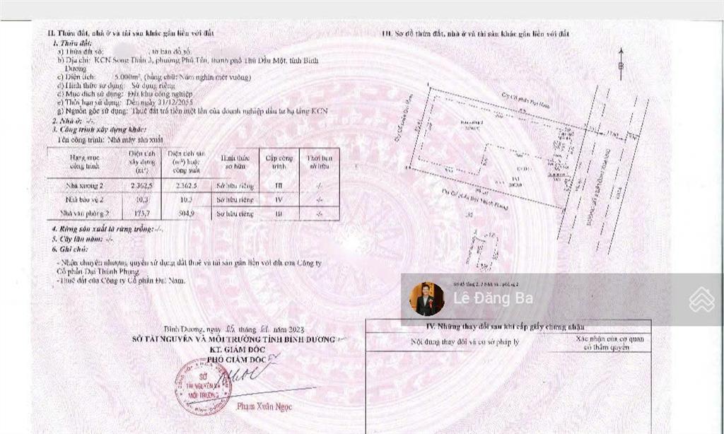 Cần bán xưởng trong kcn sóng thần 3, diện tích đất 5000m2, giá 58 tỷ, sử dụng đến 2056
