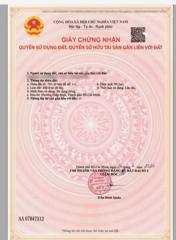 Đất mặt tiền đường 12m hiệp bình phước  cận vạn phúc city  sổ riêng 2026  chỉ 120tr/m2