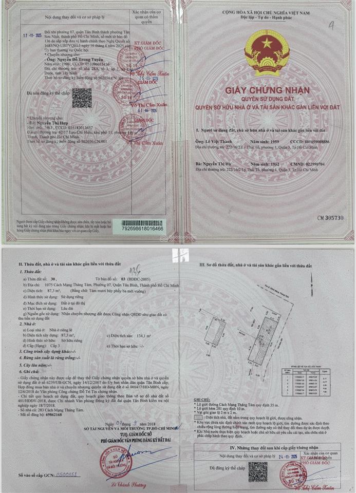 Bán nhà mt 1075 cmt8  giá 17,5 tỷ  dt 87,3 m2