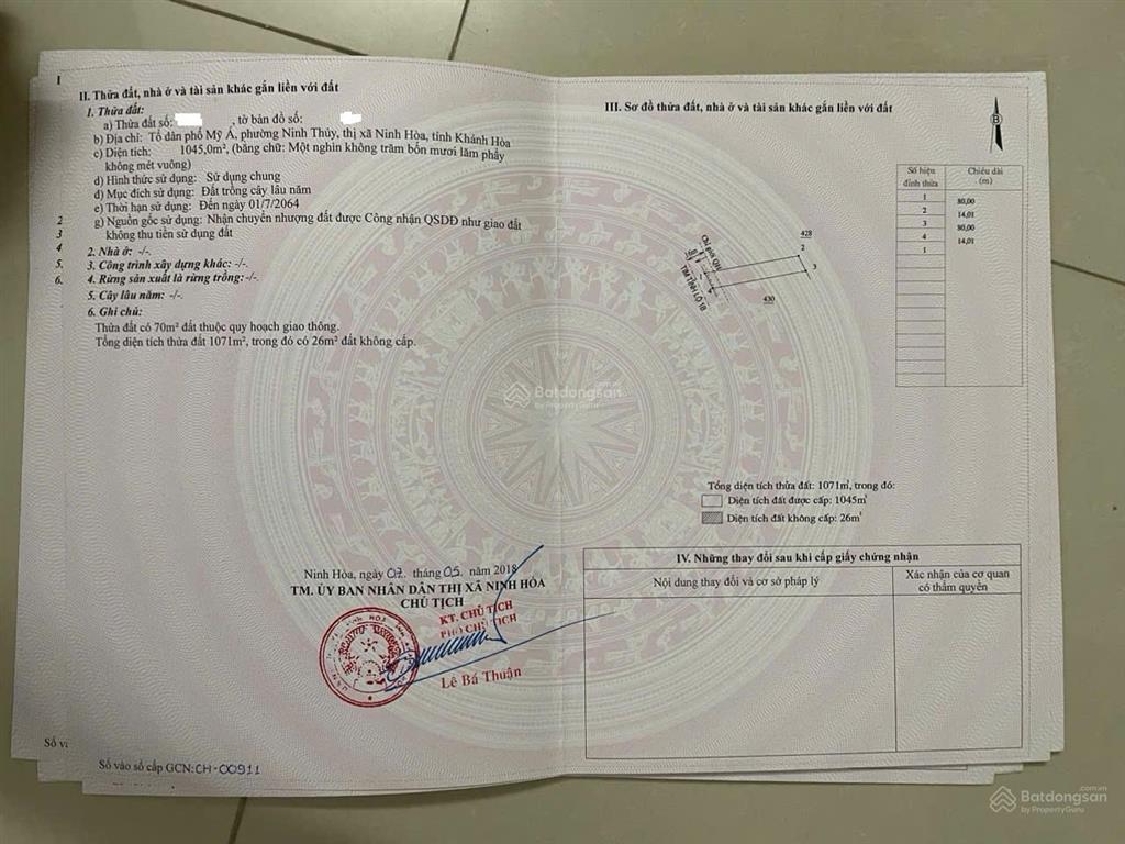 Cần bán đất mặt tiền đường lê hồng phongphường đông ninh hòa (thị xã ninh hòa cũ), tỉnh khánh hòa