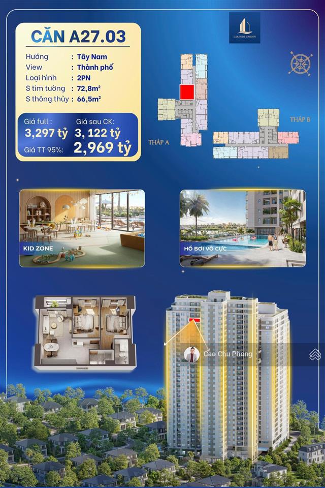 Bán căn lakeside 2pn view city  hồ bơi vô cực  giá chỉ 2,969 tỷ.  0933 723 ***
