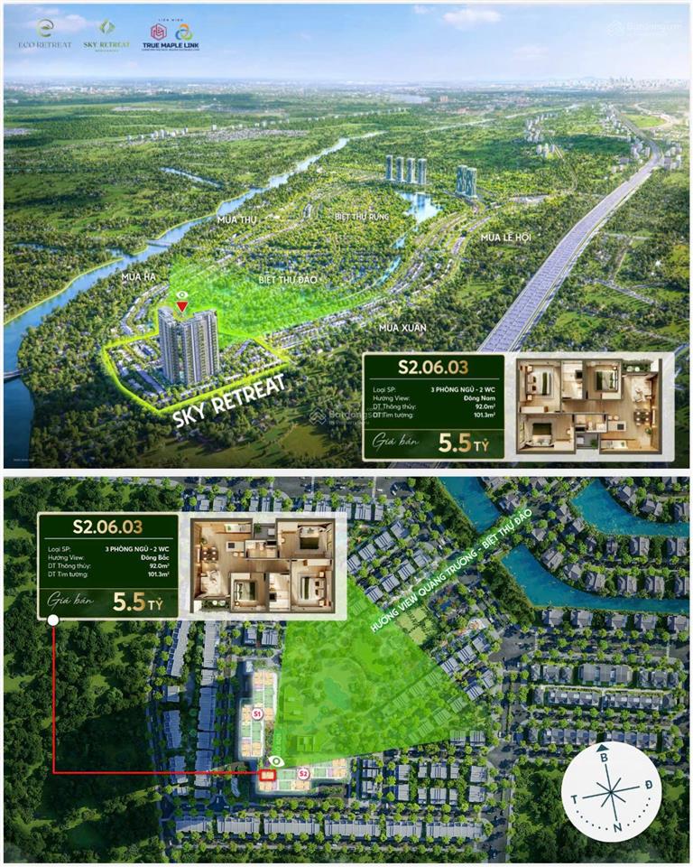 Căn hộ sky retreat 2pn, 86m², sống như nghỉ dưỡng mỗi ngày tại sky retreat chỉ với 4.52 tỷ