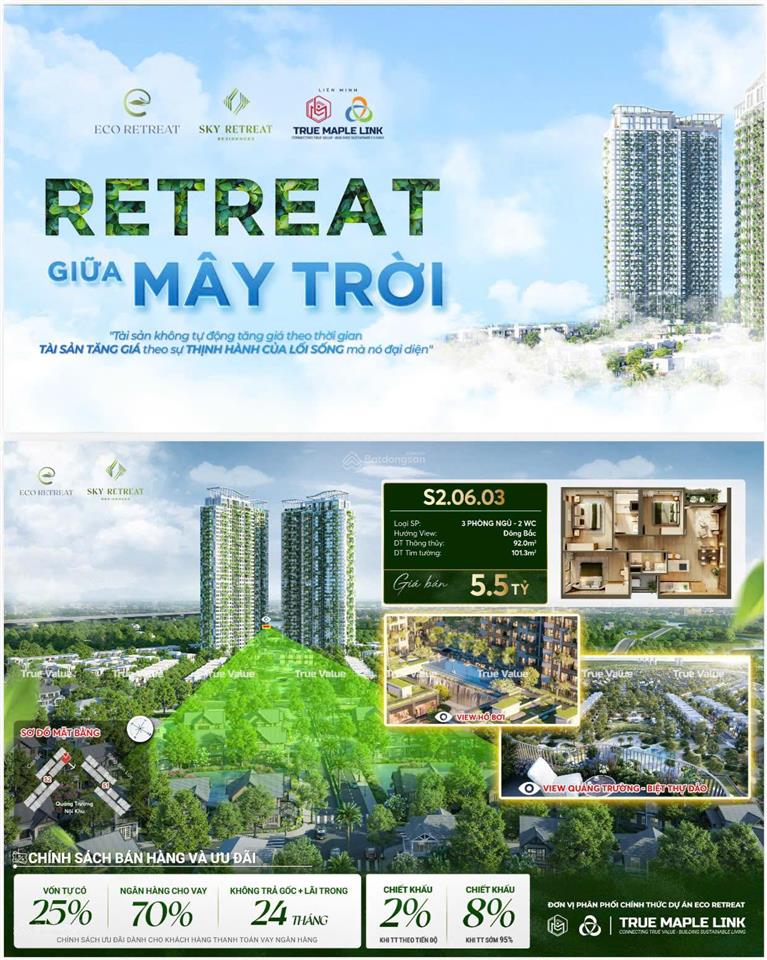 Bán căn hộ sky retreat 3pn, 101m2, tâm điểm sống xanh tại eco retreat