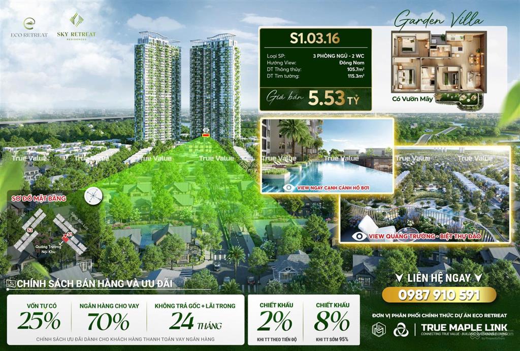 Căn hộ 3pn đáng sống & đáng sở hữu tại sky retreat, chỉ với 5.53 tỷ