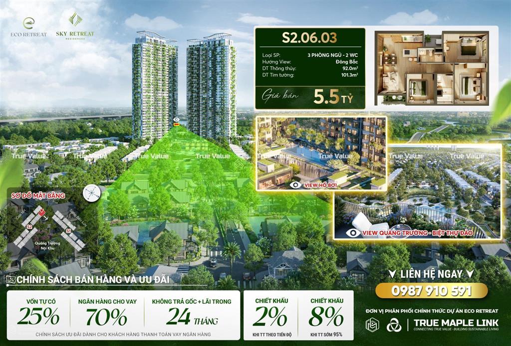 Sở hữu "resort giữa tầng không" 3pn sky retreat ban công đông bắc