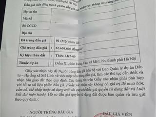 Cc cần bán đất đấu giá điểm x1, thôn đông cao, xã mê linh (xã tráng việt huyện mê linh cũ) hà nội.