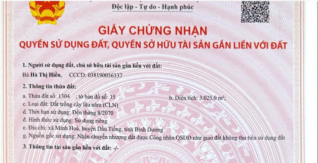 Chính chủ bán đất 12420,8m² đã tách 5 sổ tại minh hòa, dầu tiếng, bình dương giá chỉ 2 triệu/m2.