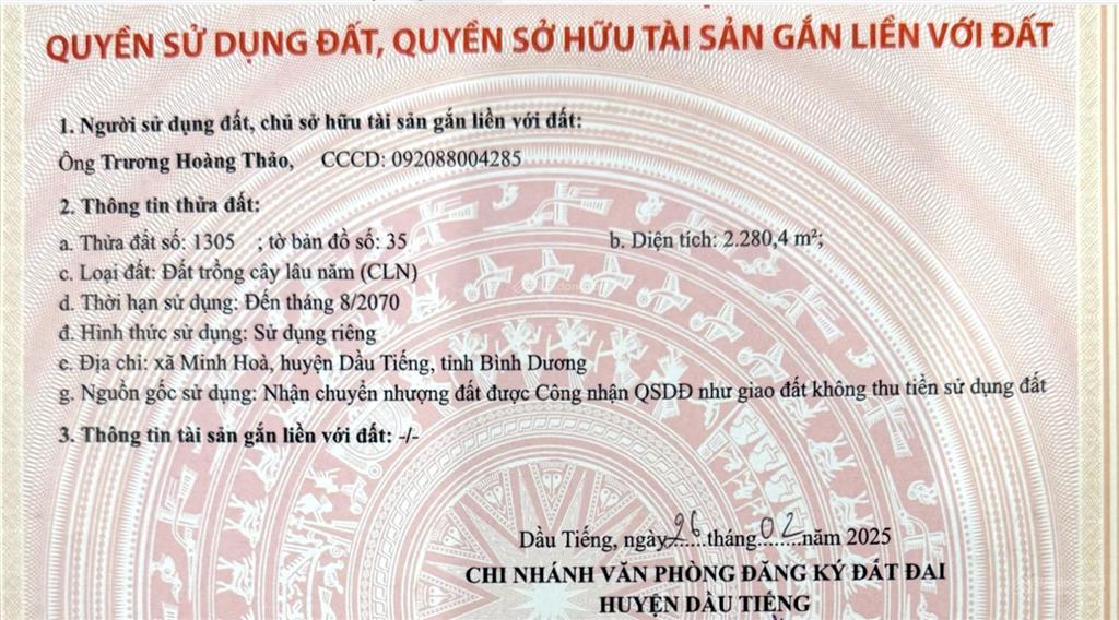 Chính chủ bán đất 12420,8m² đã tách 5 sổ tại minh hòa, dầu tiếng, bình dương giá chỉ 2 triệu/m2.