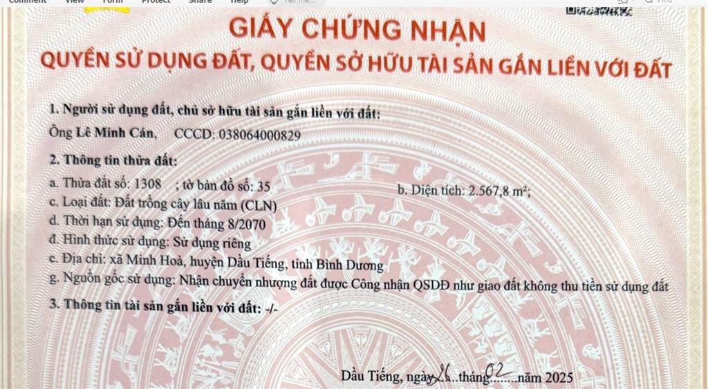 Chính chủ bán đất 12420,8m² đã tách 5 sổ tại minh hòa, dầu tiếng, bình dương giá chỉ 2 triệu/m2.