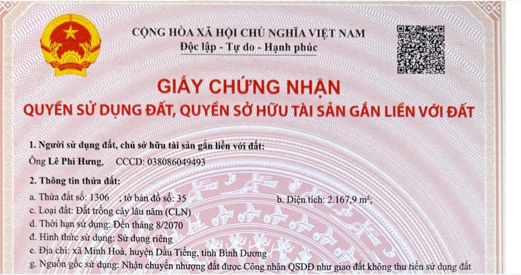 Chính chủ bán đất 12420,8m² đã tách 5 sổ tại minh hòa, dầu tiếng, bình dương giá chỉ 2 triệu/m2.