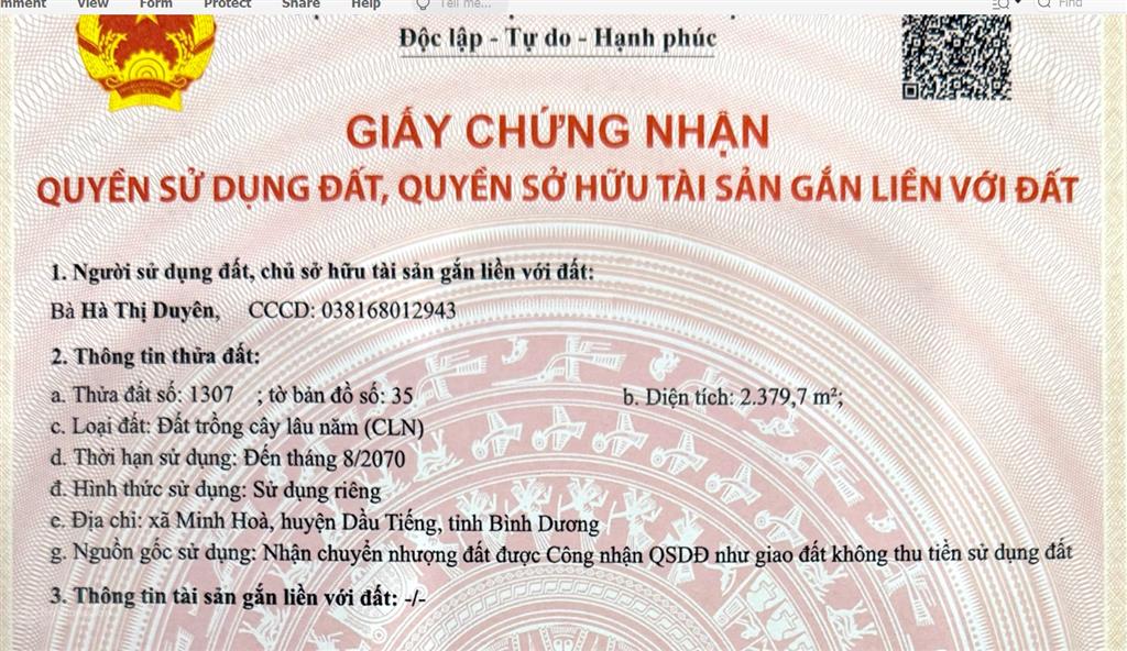 Chính chủ bán đất 12420,8m² đã tách 5 sổ tại minh hòa, dầu tiếng, bình dương giá chỉ 2 triệu/m2.