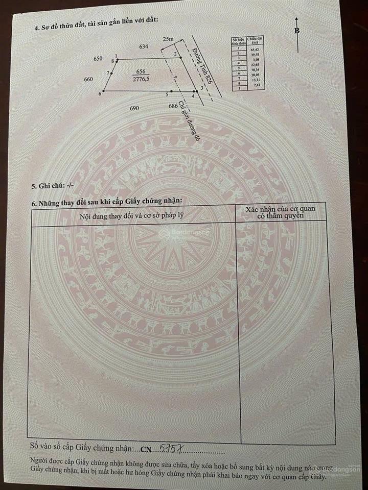 Chính chủ bán  gấp 2.776m² đất thổ cư mặt tiền tỉnh lộ 826 gần chợ rạch kiến, giá 26 tỷ