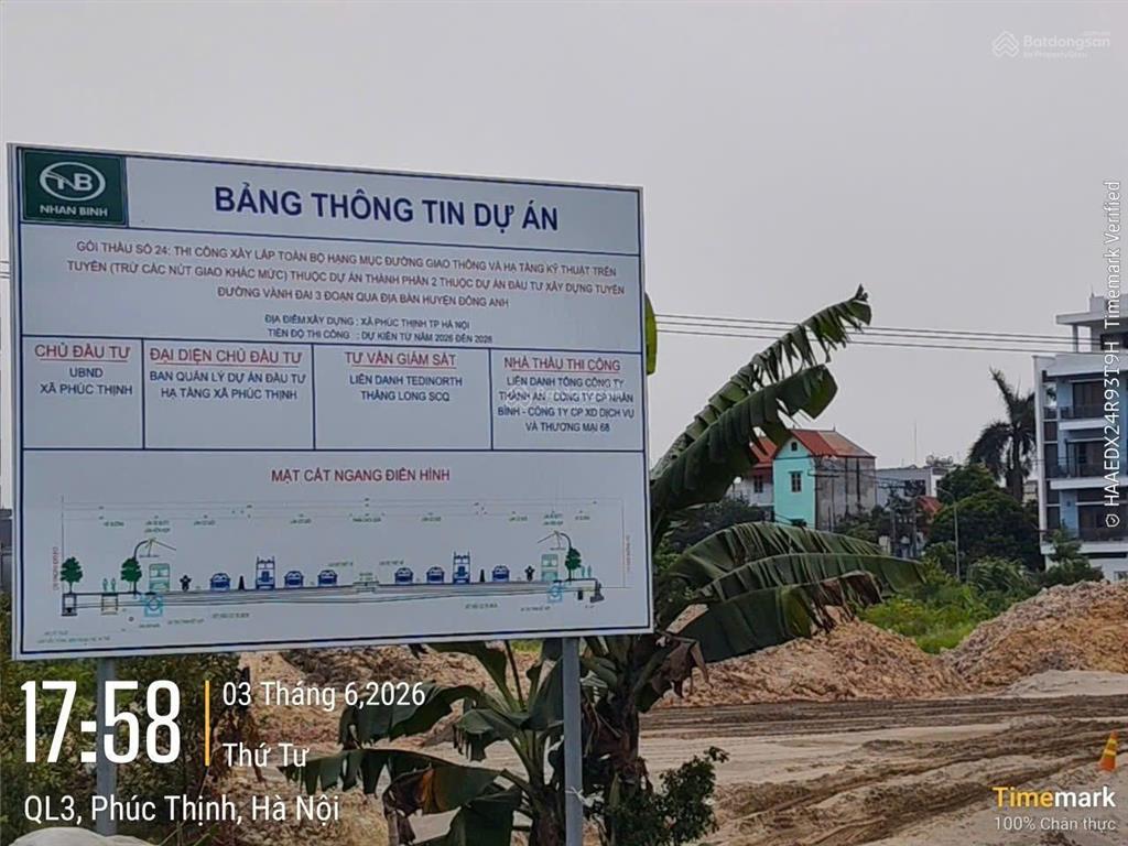 Cần bán 52m2 đất, 100m ra vành đai 3  gần vin bắc hồng. lương nỗ, phúc thịnh  diện tích 52m²