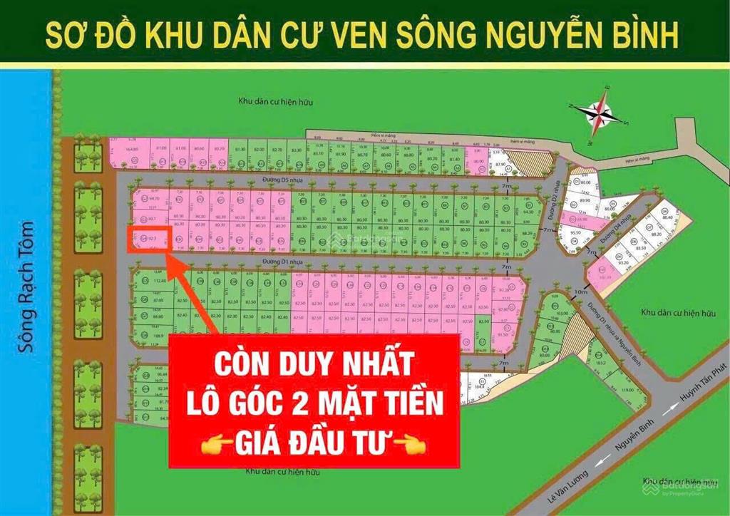 Bán lô góc 2 mặt tiền  khu ven sông nguyễn bình  dt 93m2 ngang 7,5m giá tốt