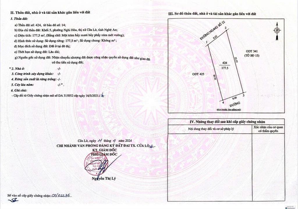 Bán đất tại nghi hòa, cửa lò, bám đường ngang số 22 qh 26.5m, 177.5m2