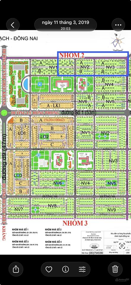 Bán đất nền dự án hud nhơn trạch diện tích 300m2 ngang 15x20m sổ hồng riêng đường nhựa rộng rãi