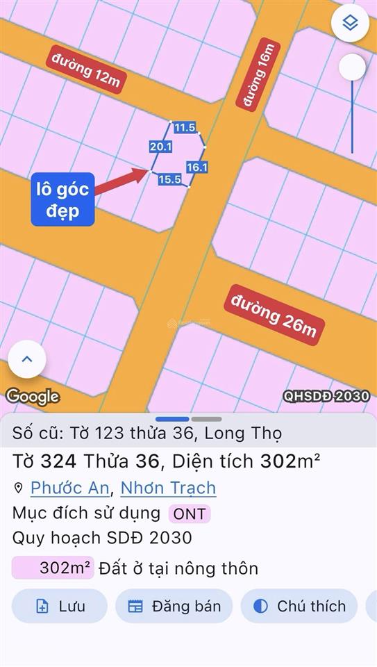 Bán đất nền nhà vườn dự án hud nhơn trạch diện tích 302m2 giá chỉ 13tr5/m2 pháp lý sổ hồng riêng