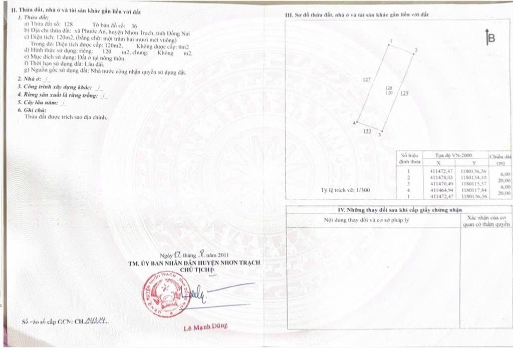 Cần bán đất nền dự án hud phước an  đồng nai diện tích 120m2 6x20 giá chỉ 1tỷ200tr đường nhựa 12m