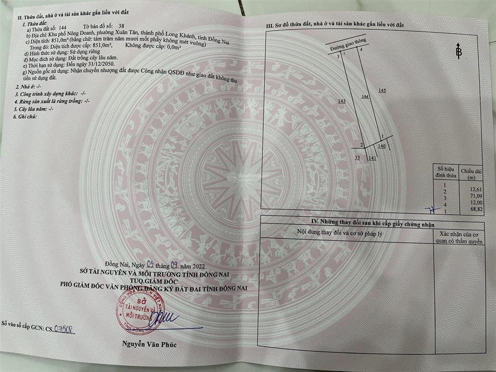 Bán đất nền tại khu phố nông doanh, quốc lộ 1a, 2,2 tỷ, 851m2, giá cực chất hàng hiếm tại