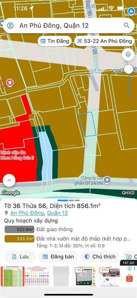 Hiếm đất xây nhà vườn  dt ngang 39x22=836m2. giá 9,8 tỷ  p. an phú đông  chưa qua quốc lộ 1a