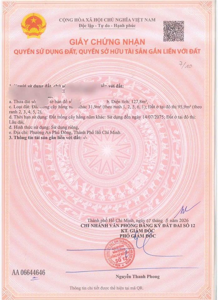 Bán đất giá tốt mặt tiền kênh 4,5m.28m nhỉnh 5,85 tỷ