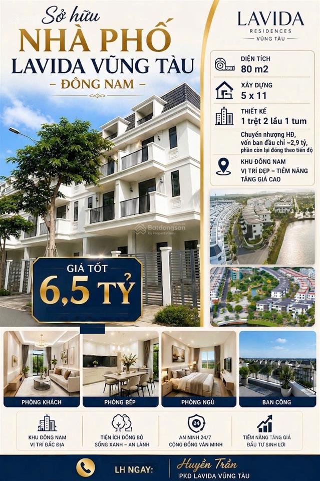 Bán nhà phố kđt xanh lavida vũng tàu, hướng đn, gần biển, 80m2 chỉ 6,5 tỷ!