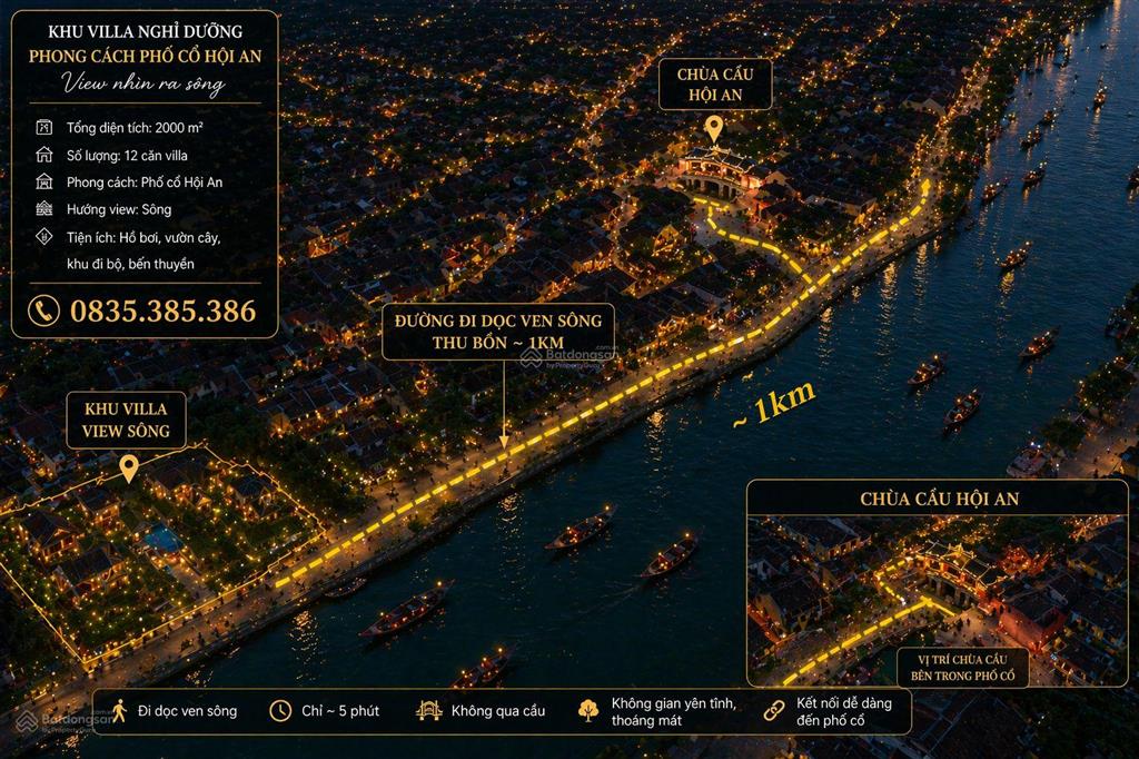 Hội an  2000m thổ cư mặt tiền đường chính view sông  cách chùa cầu vài phút đi bộ