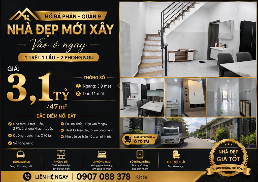 Nhà mới hồ bá phấn, q9  xe hơi đậu cổng  2 tầng 2 pn  full nội thất ở liền ngay