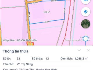 Bán lô đất 1090m tại ninh mã vạn thọ, vạn ninh, khánh hoà