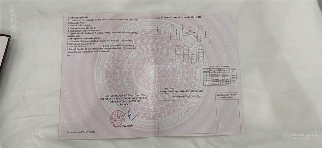 Chính chủ bán shophouse 70m2 vincom điện biên  đã có sổ