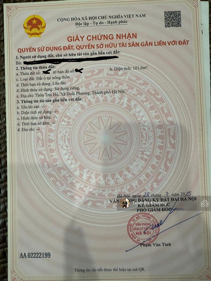 Chính chủ gửi cần bán lô đất ở khu công nghệ cao hòa lạc. giá chỉ 10 triệu/m2