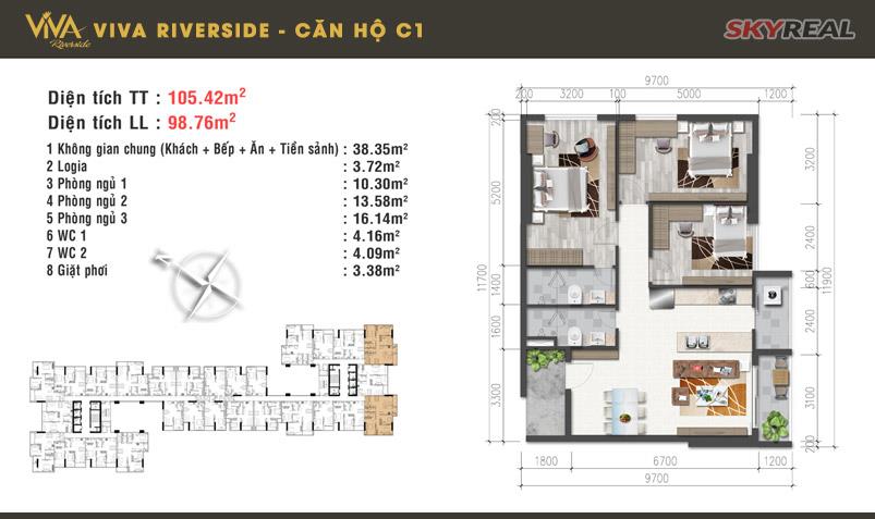 Bán viva 3 pn 2 wc view đẹp đông nam giá 6,5 tỷ