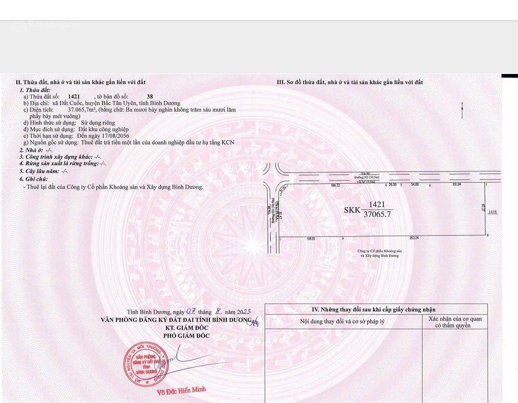 Bán lô đất 3.7 ha trong kcn đất quốc, tân uyên, bình dương