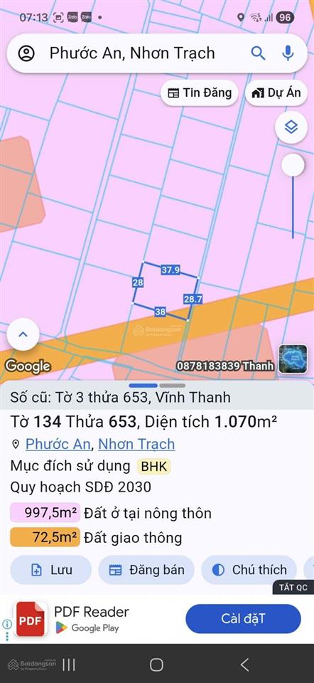 Bán đất vườn xã vĩnh thanh, nhơn trạch