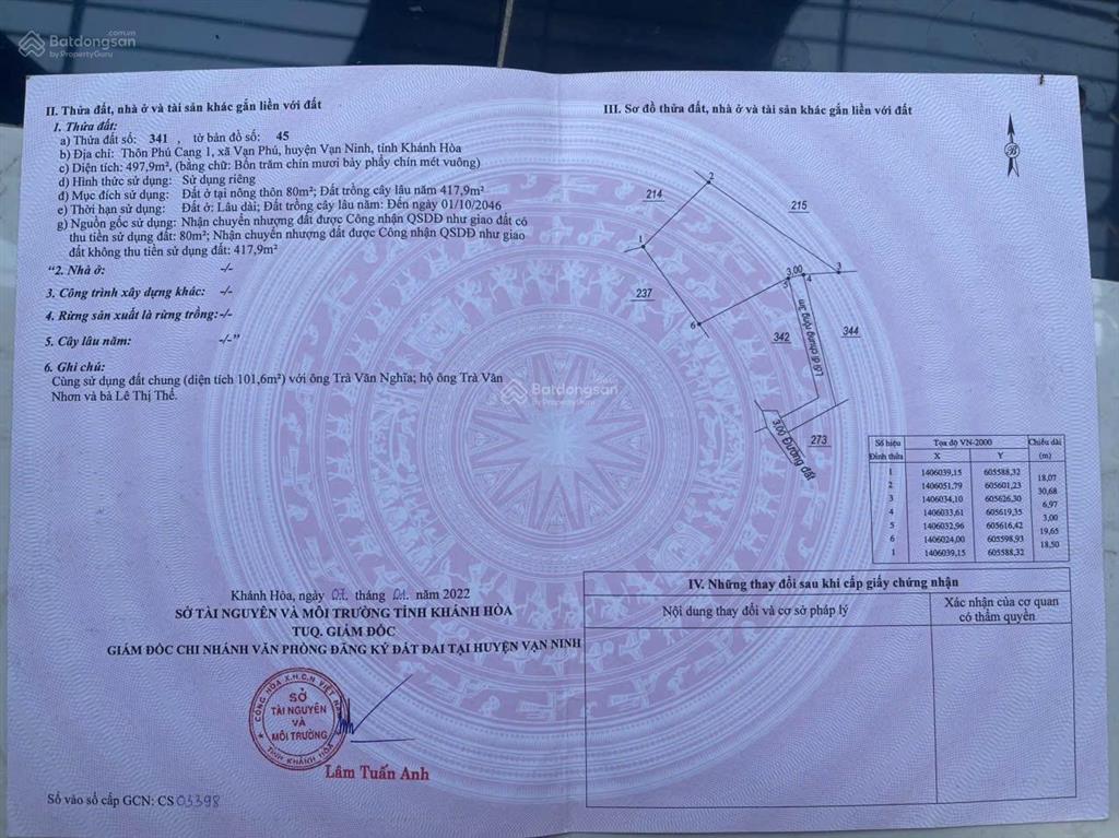Bán 497m2 đất vạn phú 1, vạn ninh chỉ 2,7 triệu/m2