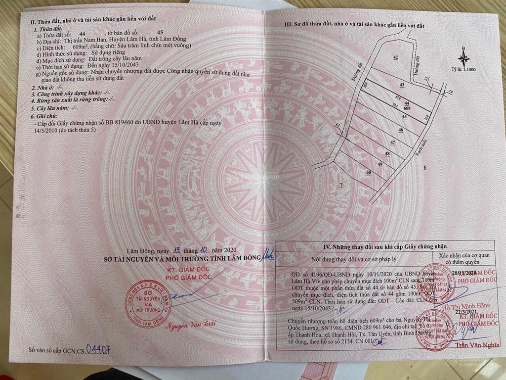 Đất thổ cư thị trấn nam ban, giá bán nhanh 1,9 triệu/m2, view đồi thông, 0919 830 ***