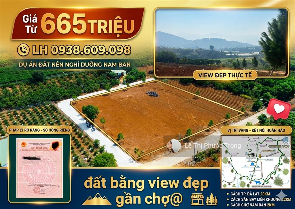 Đất thị trấn nam ban 650tr/132m2 cách dt725 chỉ 300 mét, về đà lạt rất gần,  0938 609 ***