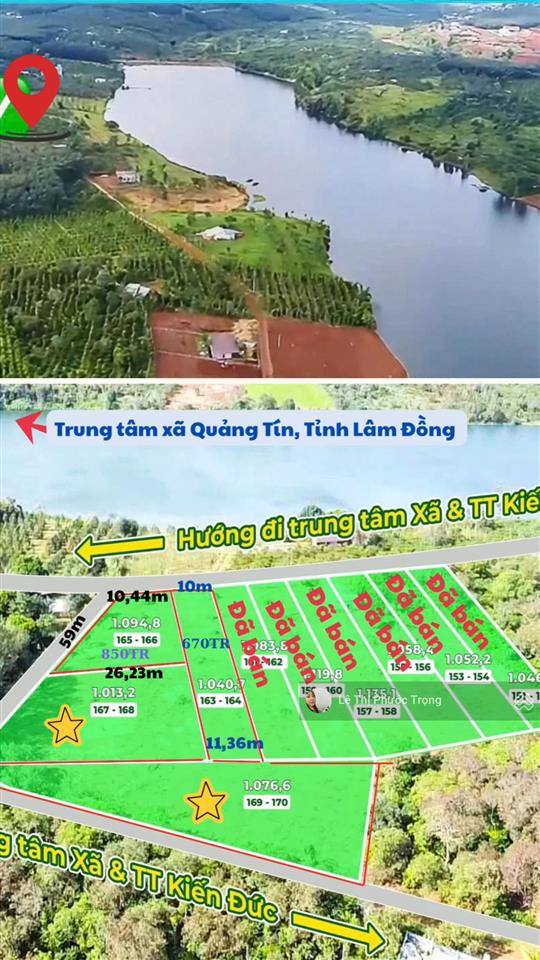 Đất thổ cư view hồ lớn 50 hecta chỉ 650triệu/lô 1076m2 ngang 64,5mét view đẹp sẵn sổ thổ cư giá tôt