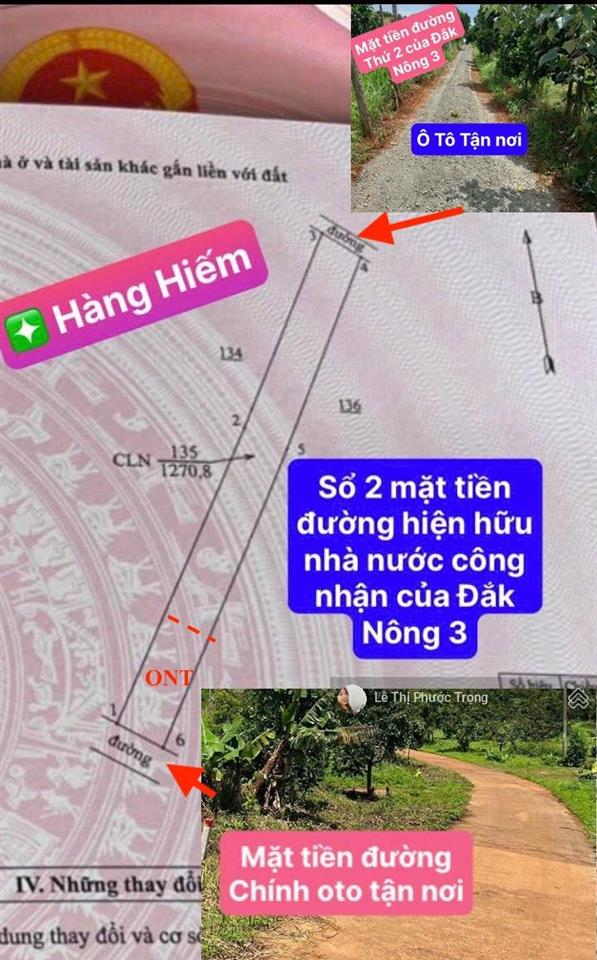 Đất có thổ cư mặt tiền đẹp, 450 triệu/1268,3m2 (200m2 thổ cư) ngang 10 mét, view đẹp, ôtô tận nơi