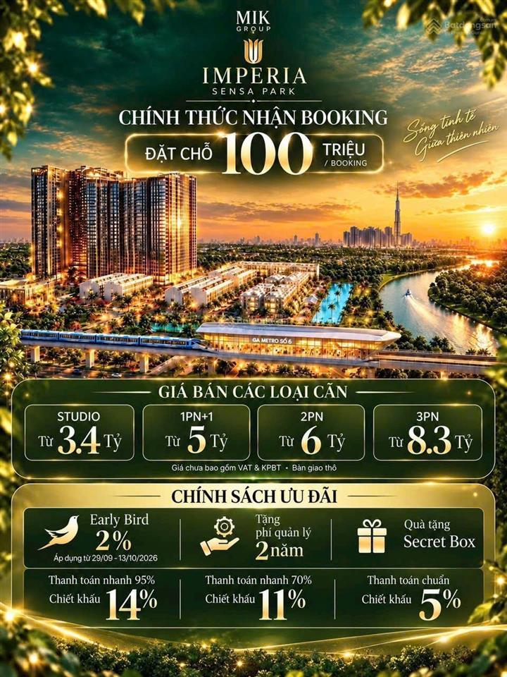 Cơ hội sở hữu căn hộ cao cấp mik chỉ từ 3,4 tỷ/căn studio, ưu đãi booking sớm 2%, 0938 609 ***