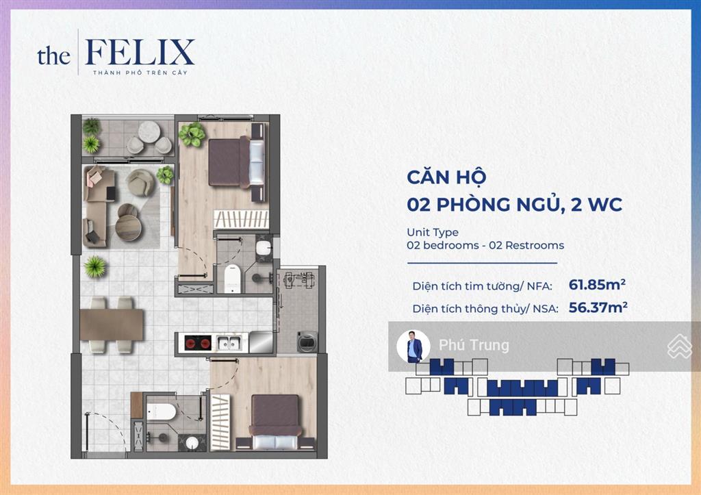 Sang nhanh căn hộ 2pn, 2wc tại the felix thuận an