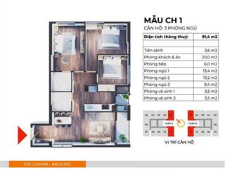 Chính chủ gửi bán nhanh căn 92m2 3pn2wc tầng 8 view nội khu cc the charm an hưngnhận nhà luôn