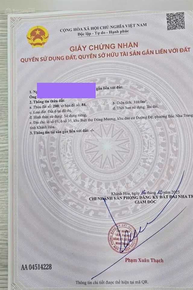 Bán đất biệt thự đường triệu quang phục gần biển, giá chỉ 50 triệu/m2, sổ đỏ lâu dài