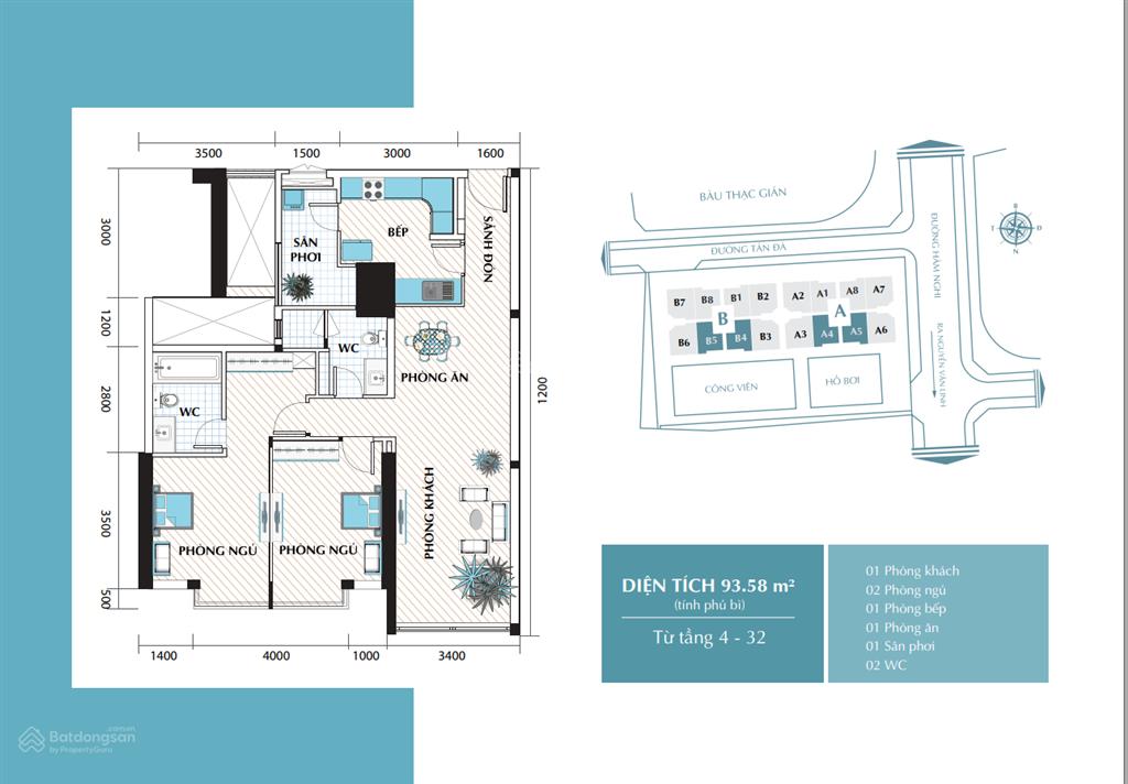 32tr/tháng căn hộ cao cấp 3pn 117,6m² 2 view biển full nội thất xách vali vào ở