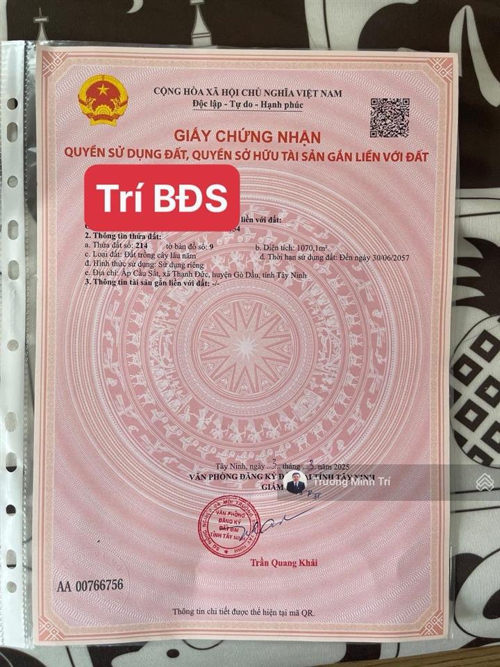 Bán đất tại xã thạnh đức, gò dầu, tây ninh  giá 1,55 tỷ, 1070m2  chính chủ hot